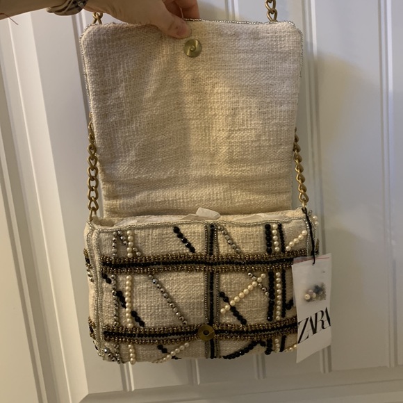 Zara Beaded Off-White Crossbody Bag - Picture 6 of 14